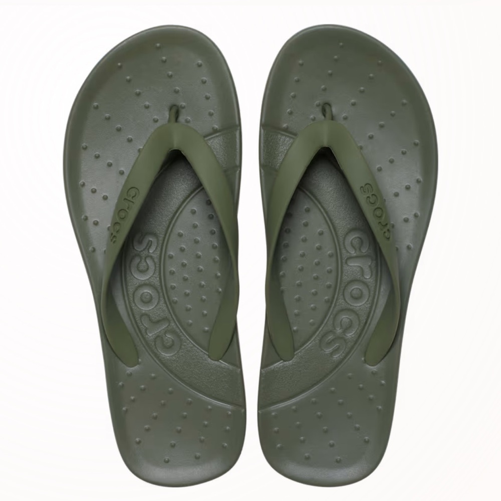 NWT Crocs flip-army green
